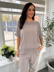 Mocha Bubble Cotton Trouser Set Hayley