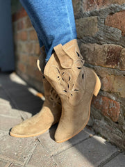 Mocha Floral Detail Western Boots