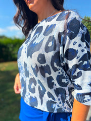 Navy Bold Leopard Knit Top Dawn
