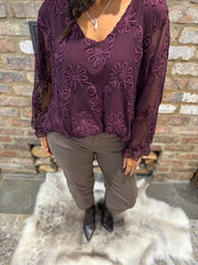 Grape Textured Floral Mesh Top Imogen