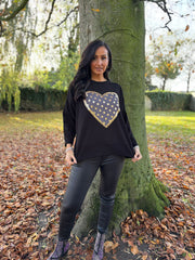 Black Metallic Heart Ribbed Sweatshirt Brooke