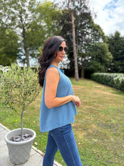 Denim Flower Detail Vest Top Nina