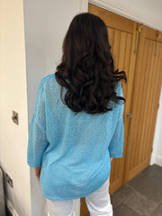 Blue Marl Crochet Detail Top Cora