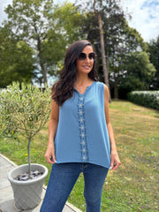 Denim Flower Detail Vest Top Nina