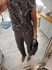 Chocolate Sleeveless Paisley Top Caitlyn