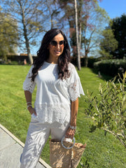 White Lace Trim Tee Carly