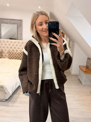 Chocolate Contrast Fleece Jacket Beth