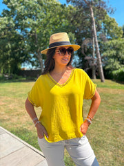 Yellow Lattice Trim Top Riley