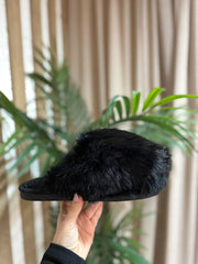 Black Fluffy Mule Slippers