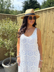White Multi Pattern Crochet Dress Oakley