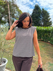 Chocolate Sleeveless Diamante Stripe Top Caitlyn