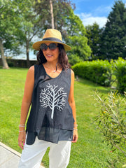 Black Embellished Tree Of life Vest Top Olivia