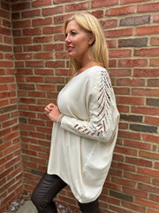 Antique Cream Diamante Sleeve Knit Amelia