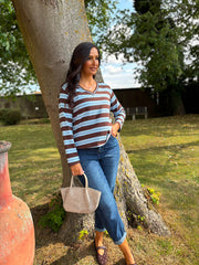 Blue V Neck Striped Sweat Top Demi
