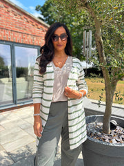 Khaki Striped Longline Cardi Haven