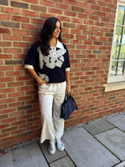 Navy Luxury Collared Floral Knit Eve