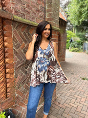 Chocolate Flower Print Vest Isabella