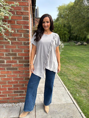 Stone Asymmetric Frill Top Coralie