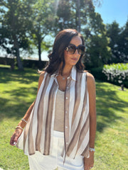 Mocha Striped Sleeveless Blouse Lola