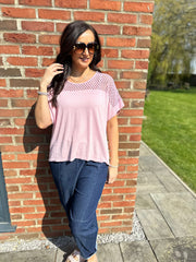 Pink Mesh Panel Knit Top Caroline