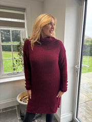 Wine Button Detail Knit Dress Harley