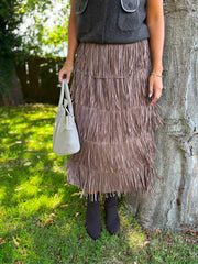 Chocolate Fringed Maxi Skirt