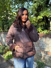Chocolate Premium Faux Leather Puffer Coat Olympia