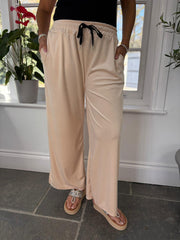 Stone Pull On Wide Leg Velour Trousers