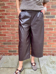 Chocolate Faux Leather Cropped Trousers