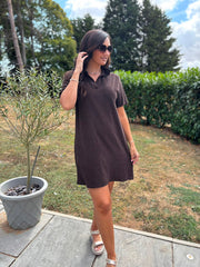 Chocolate Collared Towelling Dress Natasha