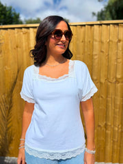 White Lace Trim Tee Carla