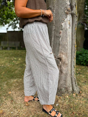 Mocha Gingham Barrel Leg Trousers