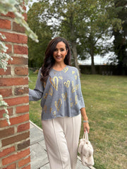 Navy Gold Heart Knit Top Jenna