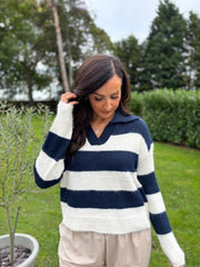 Navy Stripe Collared Knit Anita