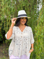 Stone Paisley Bubble Cotton Top Quinley