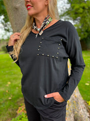 Black Stud Pocket Top Serena