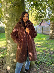 Chocolate Premium Hooded Sherpa Coat Camilla