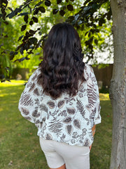 Chocolate Leaf Print Tie Front Blouse Brielle