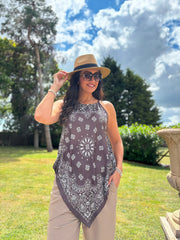 Chocolate Elegant Paisley Print Top Adelaide