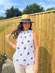 White Polka Dot Sleeveless Top Tiana