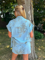 Denim Mocha Coral Print Blouse Stacey