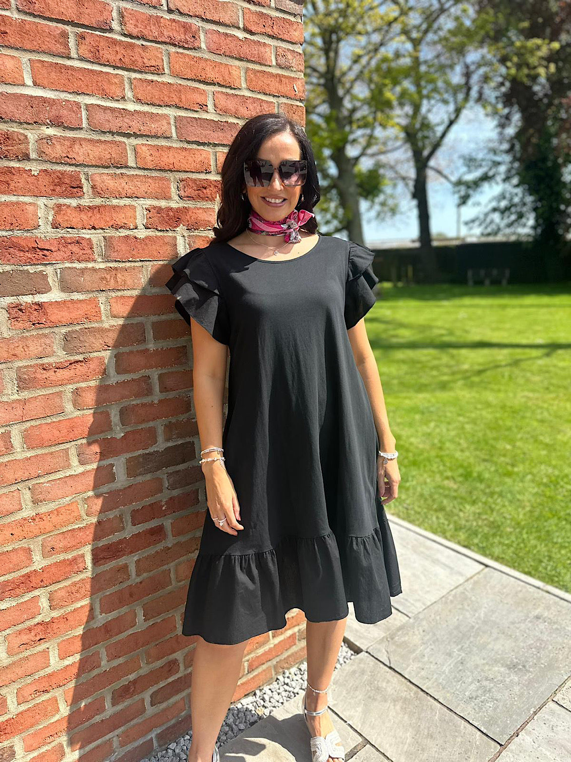 Black Essential Short Sleeve Frill Dress Eden Tillett s