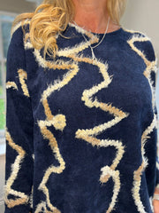 Navy Fringed Rope Sweatshirt Nicola