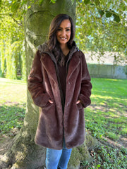 Chocolate Luxury Faux Fur Hooded Coat Aspen