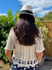 Stone Sequin Crochet Open Knit Top Holly