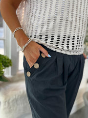 Black Hareem Style Button Trousers