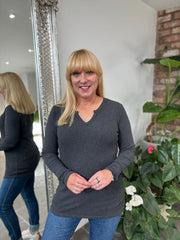 Charcoal Ribbed Long Sleeve Top Emma