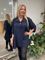 Navy Back Pleat Blouse Jackie