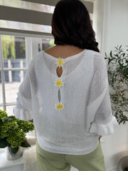 White Ruffle Sleeve Knit Alexis