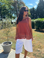 Rust Broderie Hem Vest Cordelia